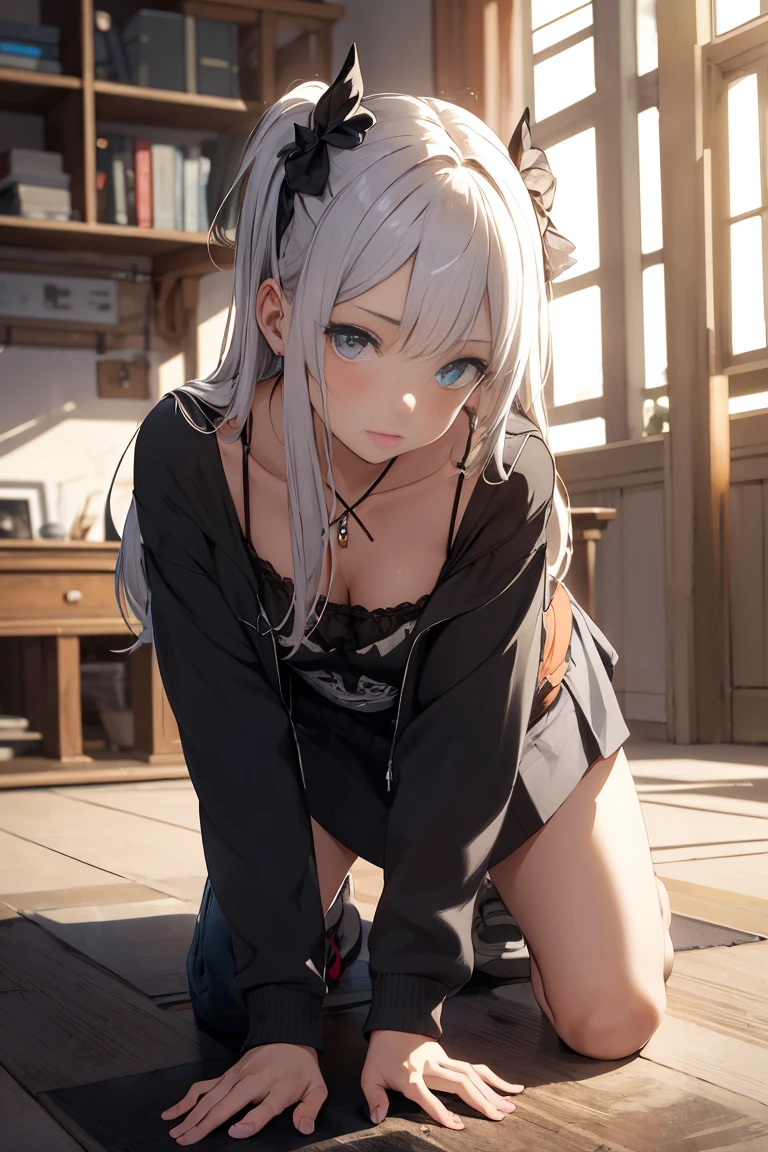 RAW photo, best quality, masterpiece, very delicate and beautiful, very detailed, CG, unified, 8k wallpaper, amazing detail, fine detail, masterpiece, best quality, official art, very detailed CG unified 8k wallpaper, very detailed, high resolution, very detailed, clear, focused, (best quality), (realistic, fidelity:1.6), 8k, soft light, high quality, cinematic lighting, 1girl, centered, full body, , (sweat:1), perfect fingers, short blue hair, Perfect figure, shy, blushing, loving eyes