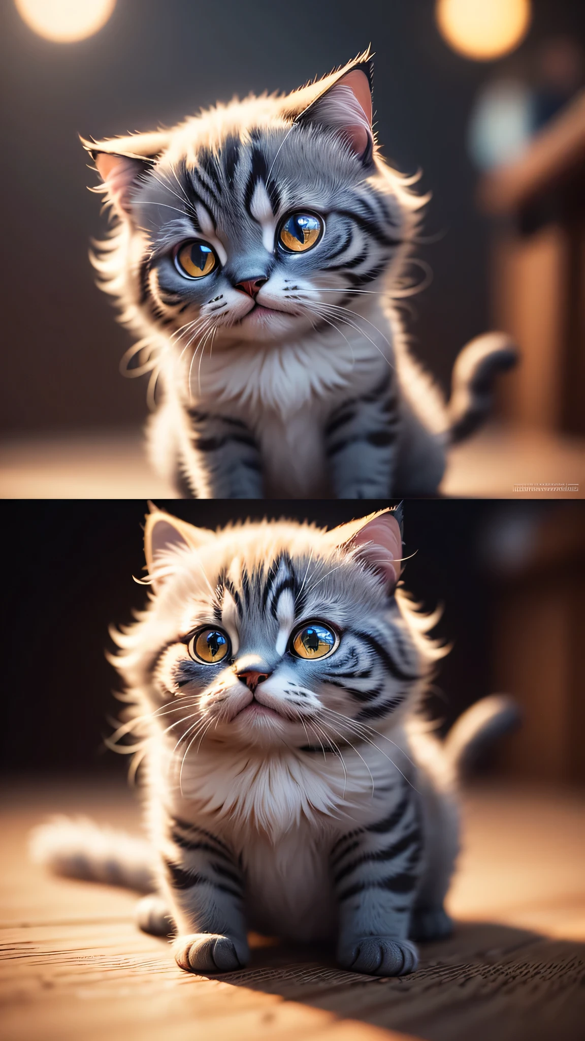 cute little surreal cat、Scottish Fold、Little、adorable fluffy、cinematic lighting effects、Charming、cute and quirky、fantasy art、Bokeh、digital painting、soft lighting、4K resolution、 photorealistic rendering、very detailed、a realistic masterpiece、professional photography、