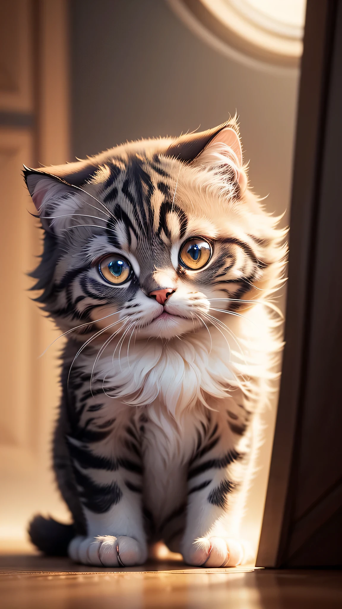 cute little surreal cat、Scottish Fold、Little、adorable fluffy、cinematic lighting effects、Charming、cute and quirky、fantasy art、Bokeh、digital painting、soft lighting、4K resolution、 photorealistic rendering、very detailed、a realistic masterpiece、professional photography、