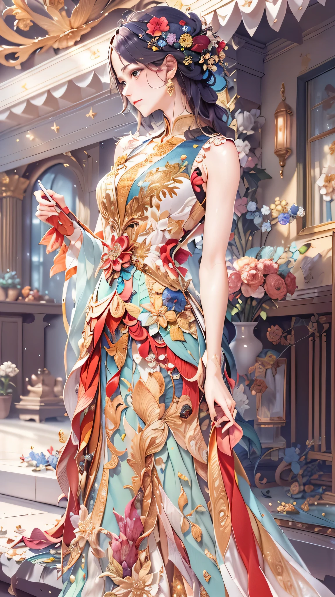 ((((masterpiece))), best quality, illustration, Beautiful details shine, gold sequins, _cut, morango, morango花, sun, sunlight吗,Ultra-clear,8K size