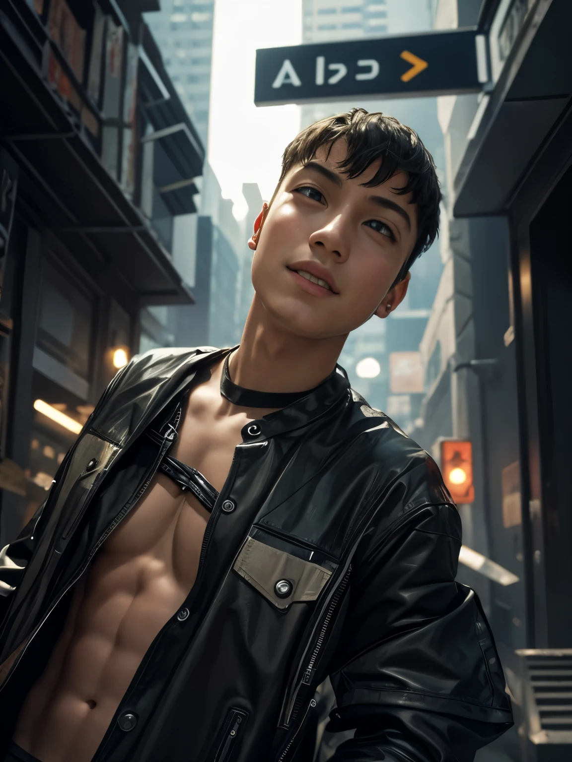 Change background cyberpunk little boy, realistic face, 8k, ultra realistic