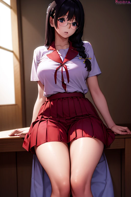 hanekawatsubasa, hanekawa tsubasa, long hair, black hair, hair ornament, (purple eyes:1.1), braid, hairclip, twin braids, naoetsu high school uniform, glasses,
BREAK skirt, school uniform, naoetsu high school uniform,
BREAK indoors, classroom,
BREAK looking at viewer,
BREAK (masterpiece:1.2), best quality, high resolution, unity 8k wallpaper, (illustration:0.8), (beautiful detailed eyes:1.6), extremely detailed face, perfect lighting, extremely detailed CG, (perfect hands, perfect anatomy),