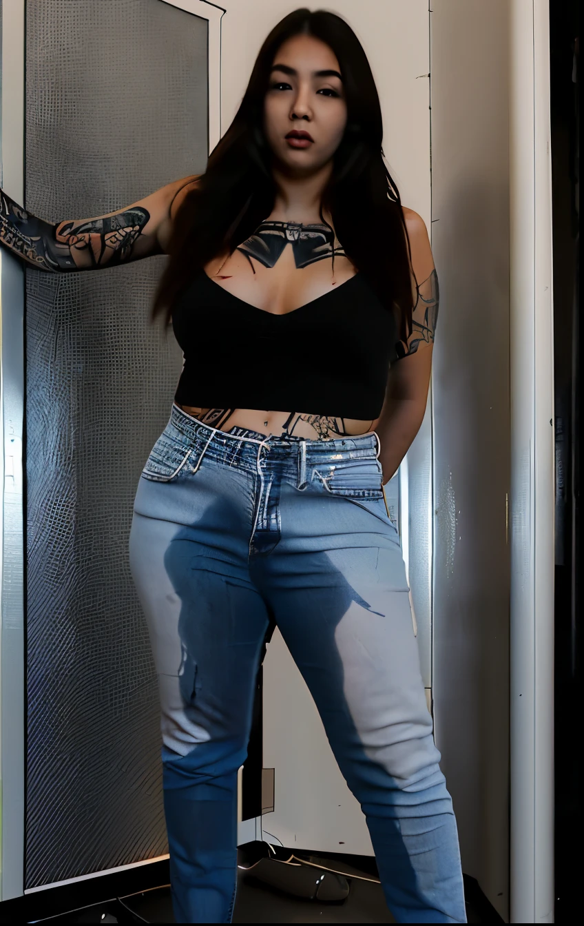(masterpiece, top quality, best quality, highly detailed:1.2), 8K, Photorealistic, Raw photography, Best Quality:1.4), (1girl in), Beautiful face, Realistic face, (Detailed face), Beautiful hairstyle, (detailed hairs), Realistic eyes, (Detailed eyeeautiful details, Realistic skin, (Detailed skin), Beautiful skin, 1girl, solo, photo of a thick asian woman peeing her jeans in a nightclub, ((peeing her jeans)), ((peeing self)), ((wetting)), ((big ass)), ((tattoos)), dark skin, (high quality realistic photo)