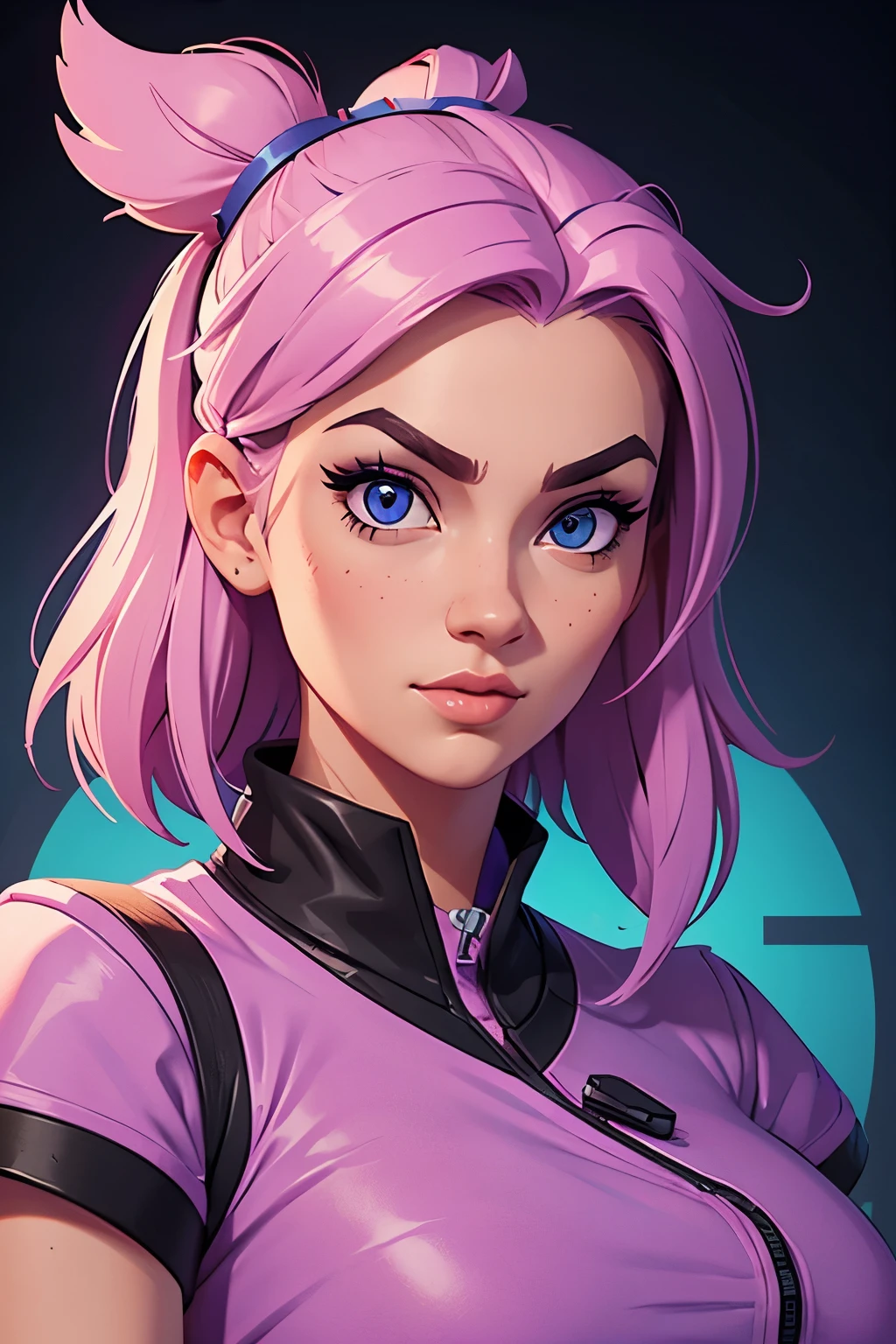 futuristic clothing, cabelo rosa chanel, blue colored eyes, pale skin, demon, claws, bangss, gothic art, full body shot shot, elegant pose, ssmile, Romanticism, work of art, anatomically correcte, high qualiy, super detaill, best qualityer, 4K, 8k, Perfect Woman, the most beautiful woman, her face has to be symmetrical and beautiful, baby pink hair, best qualityer final, beautfull woman, speech bubble, Galaxy,60s,70s,80s,colorfully,cosmo,space, VERY DETAILED EAR FLARERS, pink chanel hair