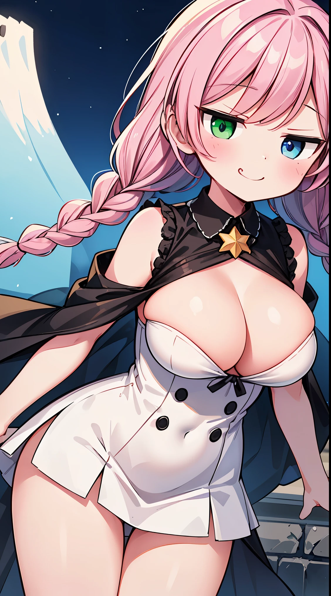 (masterpiece, top quality, best quality, official art, beautiful and aesthetic:1.2),ultra-detailed,intricate details,amazing illustration,award-winning art,atmospheric,
BREAK, one beautiful girl, (17 year old girl),alone,(cute系:1.5),(Chibi:0.6),(cute:1.5),(upon:0.5),break,(17 year old girl), one beautiful girl,very detailed,Colorful,best details,transparent skin,Shining beautiful skin,shy,very detailed,Colorful,best details,break,transparent skin,Shining beautiful skin,shy skin,break,(heterochromia,blue eyes,green eyes, eye highlights,first ultrafine star:1.45),star eye silhouette ,break,(pink hair, medium length:1.4),(twin braids,slightly curly hair,princess cut, crossed bangs:1.3),(big breasts,beautiful breasts,big breasts:1.5),(long eyelashes, double eyelid:1.2),alone,glowing skin, transparent skin, Shining beautiful skin,(highest quality face),(highest qualityの輝く目),(smug face,brave face:1.45) , blush your nose, sleepy, smiling, open your mouth,
BREAK,arms below breasts,
BREAK,(flying above Mount Fuji:1.2), ethereal presence, breathtaking scene, (imaginative flight), harmonizing with the majestic silhouette of Mount Fuji, a captivating blend of elegance and the extraordinary,
BREAK,wakame,wakame,wakame,(Cowboy Shot:1.4),
BREAK,(Blurry background:1.3),(absurderes, hight resolution, Super Detail Art),cel shading,Clear Color, Lonely optical effect, Beautiful pictures, Bright glow, mystic atmosphere,(Close-up of girl:1.1), Mystical light particle effect,manga influence, clean line drawings,