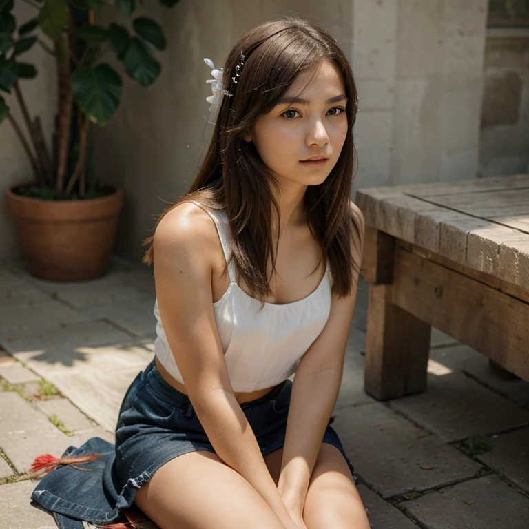 1girl, masterpiece, best quality, photorealistic, feather_doulikui, sitting