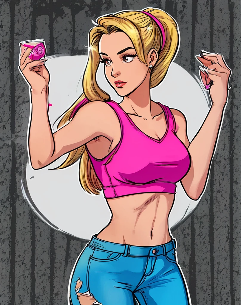 a closeup of a cartoon of a woman in a pink top,realistic, betty cooper, inspired by Earle Bergey, comic book character, color digital illustration