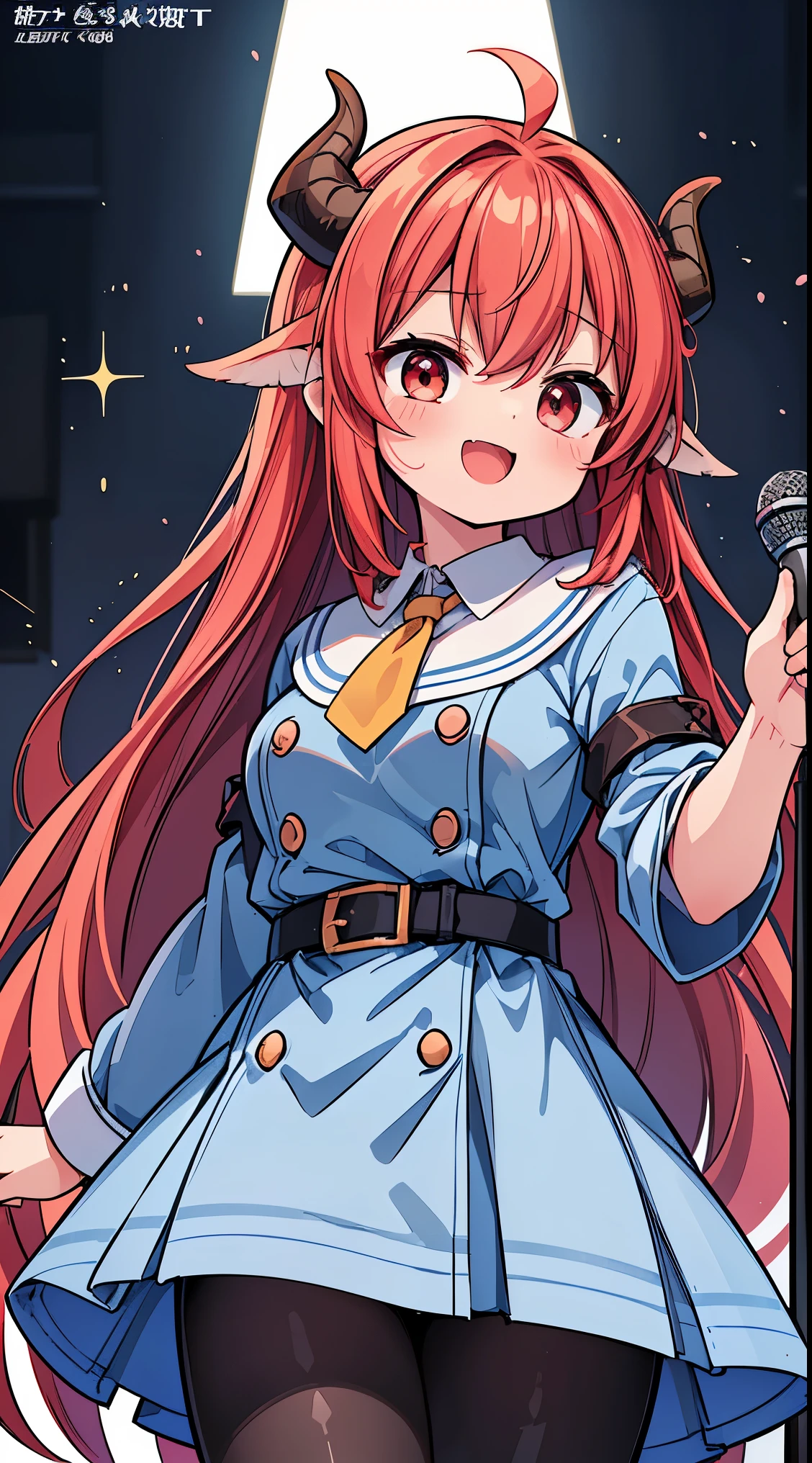 (masterpiece, top quality, best quality, official art, beautiful and aesthetic:1.2),ultra-detailed,intricate details,amazing illustration,award-winning art,atmospheric,
BREAK, 1 beautiful girl, (Beauty:1.5),(Chibi:0.5),(kawaii:2.0),(Cool:2.0),((17 year old girl),(Solo:1.65),BREAK, (huge-breasted:1.2,), Clear skin, Beautiful skin, Shy, 1 beautiful woman,Demons,Colossal tits(The hair 弓, Red hair, Long hair, 反転したThe hair, 乱雑なThe hair,Wings of an angel on the back, Demon King's horn on the head:1.2), (Red Eyes, long eyelashes, Double eyelids: 1.2), Shiny skin,de pele branca,dial,(最高品質のfaces),(最高品質の輝くThe eye),(ドヤfaces,勇敢なfaces:1.45), (最高の笑faces,:D:1.45),
BREAK,arms below breasts,
BREAK, necktie, leather jacket, plaid skirt, belt, boots, black legwear,
BREAK
singing, shouting, microphone, (holding microphone stand:1.2), (leaning forward:0.7), serious,
BREAK
spotlight, stage lights,
BREAK,wakame,wakame,wakame,(Cowboy Shot:1.4),
BREAK,(Blurry background:1.3),(absurderes, hight resolution, Super Detail Art),cel shading,Clear Color, Lonely optical effect, Beautiful pictures, Bright glow, mystic atmosphere,(Close-up of girl:1.1), Mystical light particle effect,manga influence, clean line drawings,