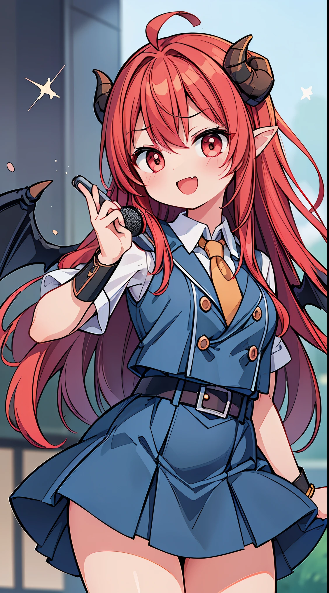 (masterpiece, top quality, best quality, official art, beautiful and aesthetic:1.2),ultra-detailed,intricate details,amazing illustration,award-winning art,atmospheric,
BREAK, 1 beautiful girl, (Beauty:1.5),(Chibi:0.5),(kawaii:2.0),(Cool:2.0),((17 year old girl),(Solo:1.65),BREAK, (huge-breasted:1.2,), Clear skin, Beautiful skin, Shy, 1 beautiful woman,Demons,Colossal tits(The hair 弓, Red hair, Long hair, 反転したThe hair, 乱雑なThe hair,Wings of an angel on the back, Demon King's horn on the head:1.2), (Red Eyes, long eyelashes, Double eyelids: 1.2), Shiny skin,de pele branca,dial,(最高品質のfaces),(最高品質の輝くThe eye),(ドヤfaces,勇敢なfaces:1.45), (最高の笑faces,:D:1.45),
BREAK,arms below breasts,
BREAK, necktie, leather jacket, plaid skirt, belt, boots, black legwear,
BREAK
singing, shouting, microphone, (holding microphone stand:1.2), (leaning forward:0.7), serious,
BREAK
spotlight, stage lights,
BREAK,wakame,wakame,wakame,(Cowboy Shot:1.4),
BREAK,(Blurry background:1.3),(absurderes, hight resolution, Super Detail Art),cel shading,Clear Color, Lonely optical effect, Beautiful pictures, Bright glow, mystic atmosphere,(Close-up of girl:1.1), Mystical light particle effect,manga influence, clean line drawings,