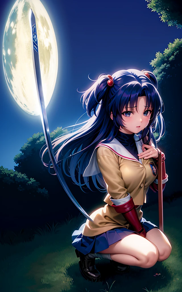 anime girl sitting on the ground with a sword in her hand, ikki tousen, rumiko, anime wallaper, hd anime wallpaper, anime wallpaper, anime hd wallpaper, clannad, higurashi, (anime girl), anime picture, anime!!!!, beautiful anime girl squatting, female action anime girl, hd anime wallaper