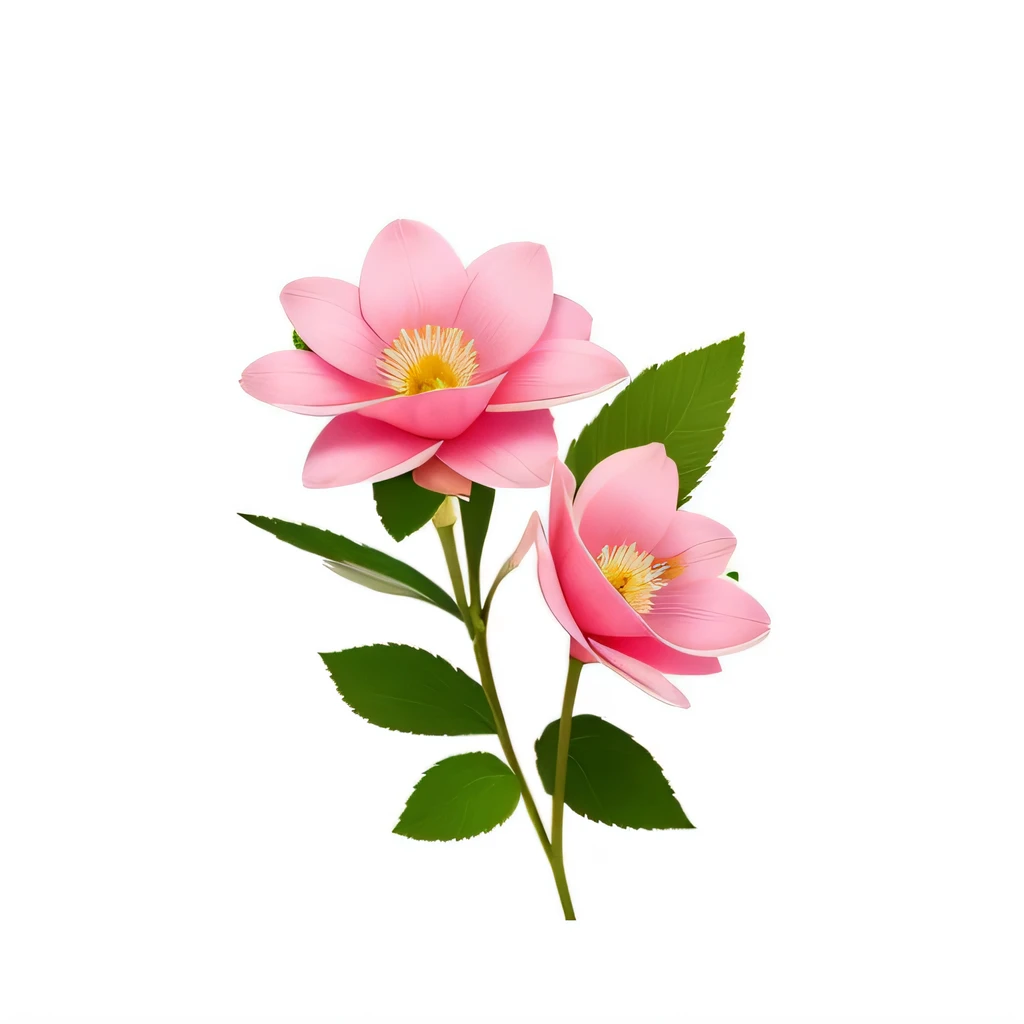 a close up of a pink flower with green leaves on a white background, decorative flowers, pink flowers, with colored flowers, pink flower, stylized flowers, floral design, decorative roses, elegant flowers, made of flowers and leaves, beautiful flower, flower decorations, blooming flowers, fantasy flowers and leaves, flowers and foliage, flower blossoms, flower elements, flower motif