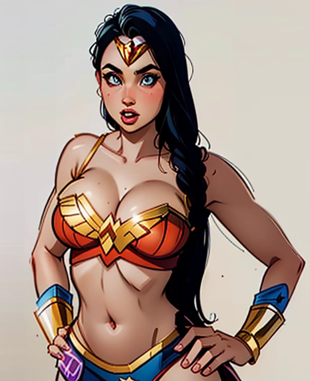 DC Comics, (emote:1), Eloise Mumford dressed as Dejah Thoris, by Frank cho and HR Geiger, barsoom, (sexy), black hair, ornate diadem, nearly naked, (1girl:1), (head shot), smiling, Gray background, NSFW 