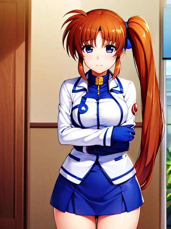 Super high quality、3Dimage:1.5、Nanoha、solo、(highest quality:1.2),highly detailed face, (Magical Girl Lyrical Nanoha), one girl、null、long hair, blue eyes, brown hair, hair ribbon, (side ponytail:1.5), white ribbon,break magical girl, Jacket, collar, puffy sleeves, long sleeve, white jacket,a little blue, Nagai skirt、Highly detailed CG, (perfect hands, perfect anatomy),whole、Front view、solo、best pictures, soft light,8Ｋimage、nude、Becoming a Fool、masturbate、climax,Take off your clothes and seduce me on the bed