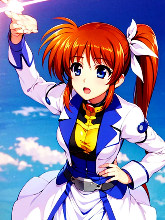 Super high quality、3Dimage:1.5、Nanoha、solo、(highest quality:1.2),highly detailed face, (Magical Girl Lyrical Nanoha), one girl、null、long hair, blue eyes, brown hair, hair ribbon, (side ponytail:1.5), white ribbon,break magical girl, Jacket, collar, puffy sleeves, long sleeve, white jacket,a little blue, Nagai skirt、Highly detailed CG, (perfect hands, perfect anatomy),whole、Front view、solo、best pictures, soft light,8Ｋimage、nude、Becoming a Fool、masturbate、climax,nude