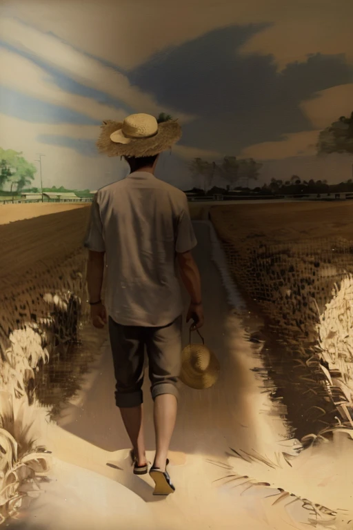 Man in straw hat driving tractor