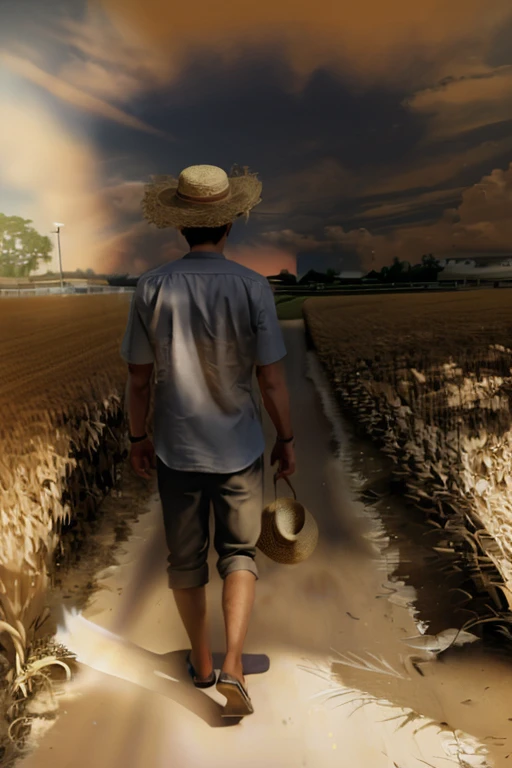 Man in straw hat driving tractor