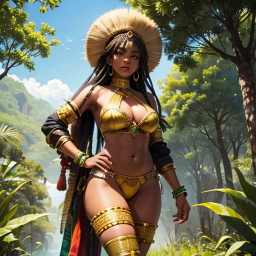 (((absurdists))), ((((best qualtiy))), (((tmasterpiece))), (((Fantasy art)))), (NSFW:1.5),Muscular 35-year-old African woman, Zulu warrior, Great neckline, Painting of war drawn by the body, Perfectly well-proportioned body, The dark-skinned savannah warrior wore few clothes and many necklaces and ornaments, Small bikinis made from African beads, Black skin glows in the hot African sun,foot up,M-shaped open legs