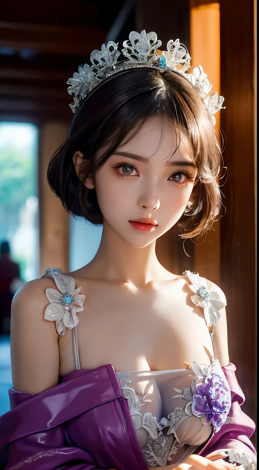 （filigree，Sharp images，Hyper-Resolution，Extremely amazing detail，awe-inspiring detail），sub surface scattering，tmasterpiece，best quality，high qulity，（1girll：1.2），独奏，apathy, close up to upperbody, focus breast,