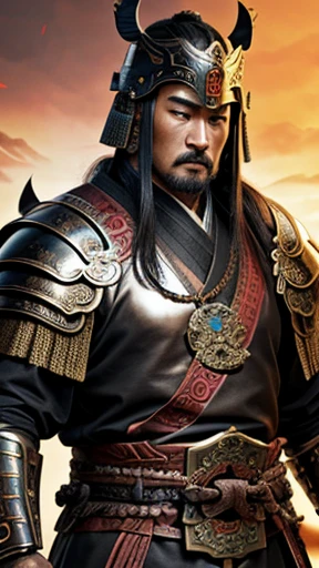 oriental、man in ancient chinese armor、Ancient Chinese man wearing a leather helmet、three kingdom、multiple warlords、highest quality、masterpiece、ultra high resolution、(realistic:1.4)、Game Posters、Clear and beautiful image quality、