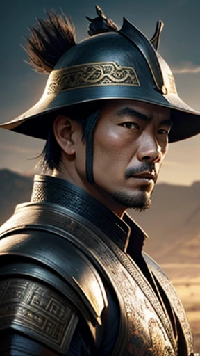 oriental、man in ancient chinese armor、Ancient Chinese man wearing a leather helmet、three kingdom、multiple warlords、highest quality、masterpiece、ultra high resolution、(realistic:1.4)、Game Posters、Clear and beautiful image quality、