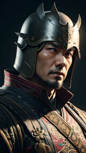 oriental、man in ancient chinese armor、Ancient Chinese man wearing a leather helmet、three kingdom、multiple warlords、highest quality、masterpiece、ultra high resolution、(realistic:1.4)、Game Posters、Clear and beautiful image quality、