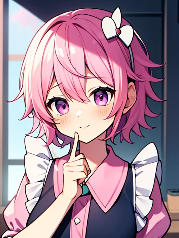 best quality、Satori Komeiji pink short hair(girl)、maid