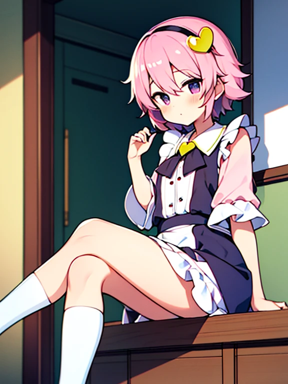best quality、Satori Komeiji pink short hair(girl)、maid