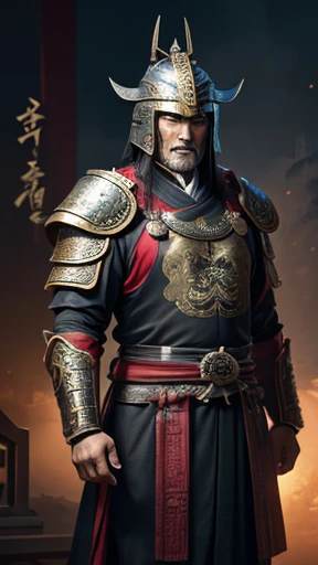 oriental、man in ancient chinese armor、Ancient Chinese man wearing a leather helmet、three kingdom、multiple warlords、highest quality、masterpiece、ultra high resolution、(realistic:1.4)、Game Posters、Clear and beautiful image quality、