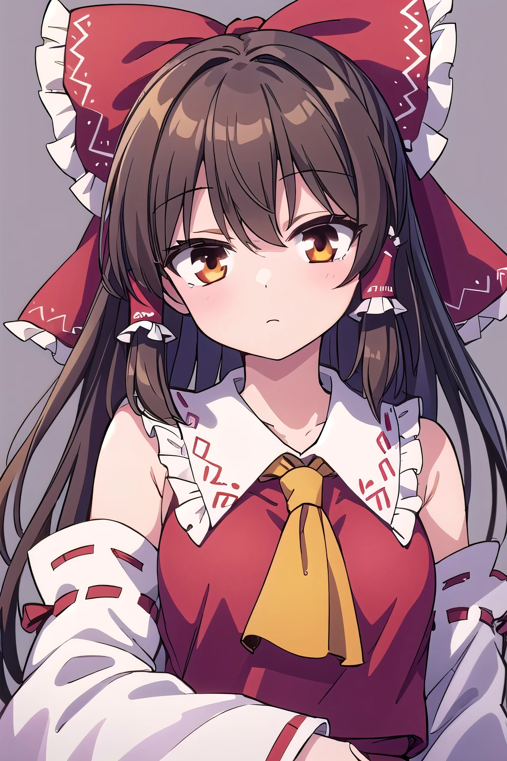 detailed background, masterpiece, best quality, 1girl, hakurei reimu, brown hair, hair tubes, hair ribbon, brown eyes, touhou project