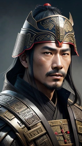 oriental、man in ancient chinese armor、Ancient Chinese man wearing a leather helmet、three kingdom、multiple warlords、highest quality、masterpiece、ultra high resolution、(realistic:1.4)、Game Posters、Clear and beautiful image quality、