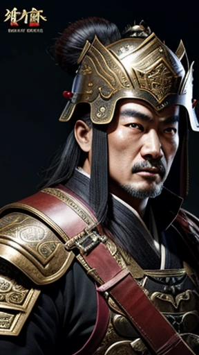 oriental、man in ancient chinese armor、Ancient Chinese man wearing a leather helmet、three kingdom、multiple warlords、highest quality、masterpiece、ultra high resolution、(realistic:1.4)、Game Posters、Clear and beautiful image quality、
