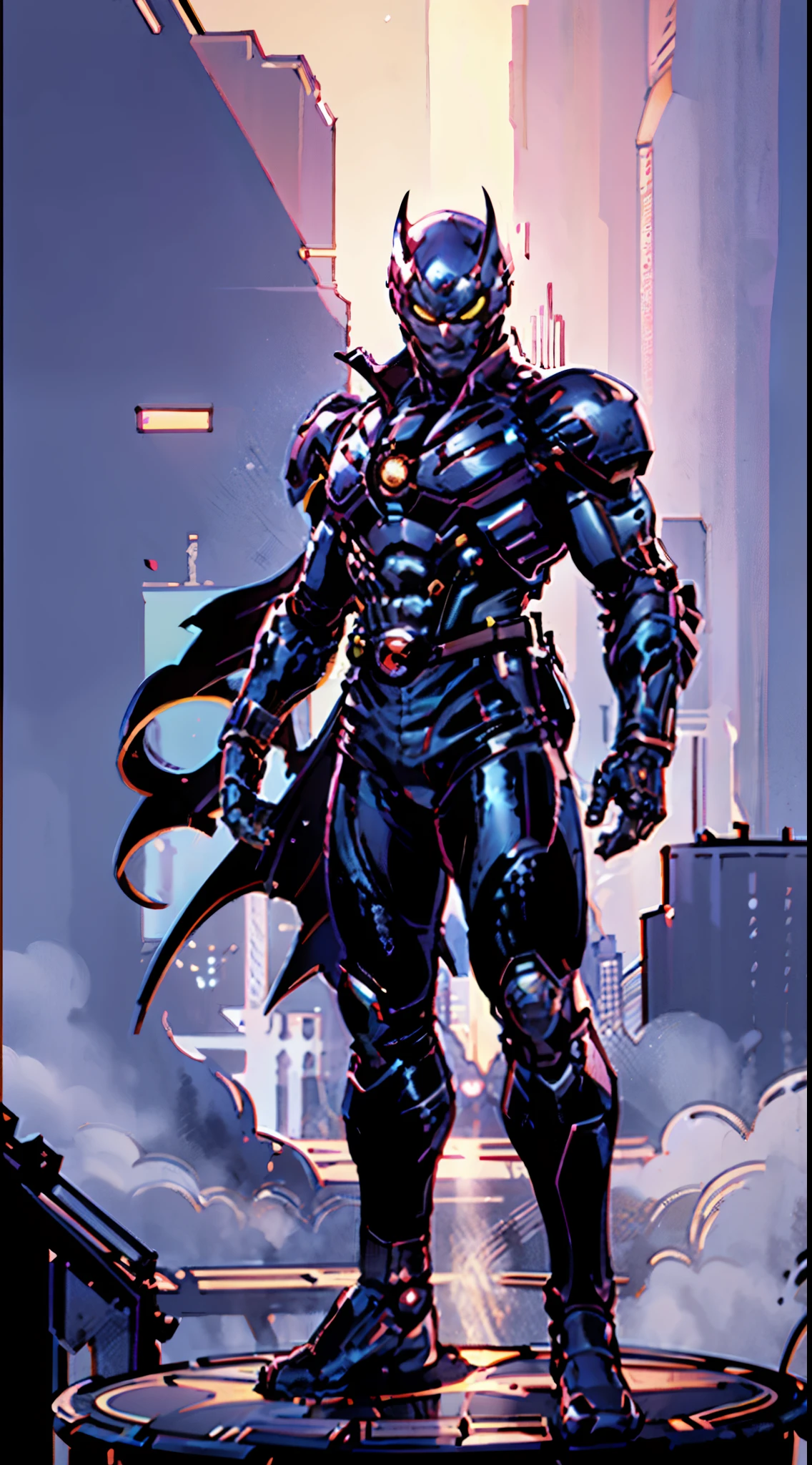 A super a high-tech biotech battle suit, standing on a rooftop, looking over the city, Japanese tokusatsu and American comic style, biometallic texture of the suit, sleek and shiny, dynamic, fast, natural light, cinematic, high quality, high resolution, high detail, sophisticated design, dramatic, high definition, ultra-detailed, ultra-fine painting, extremely delicate, creativity, Natural light, cinematic lighting, best shadow, masterpiece-anatomy-perfect