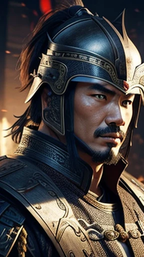 oriental、man in ancient chinese armor、Ancient Chinese man wearing a leather helmet、three kingdom、multiple warlords、highest quality、masterpiece、ultra high resolution、(realistic:1.4)、Game Posters、Clear and beautiful image quality、