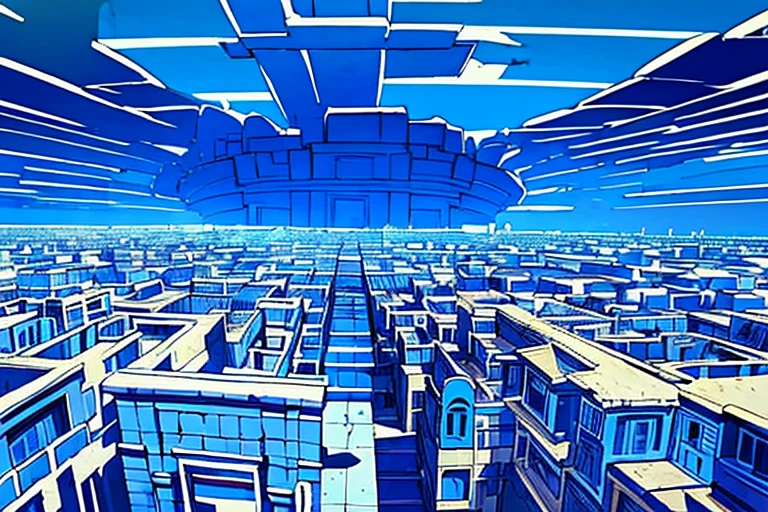 (masterpiece), (blue ancient sumerian city made of blue stone bricks), (blue stone bricks), sprawling city, buildings