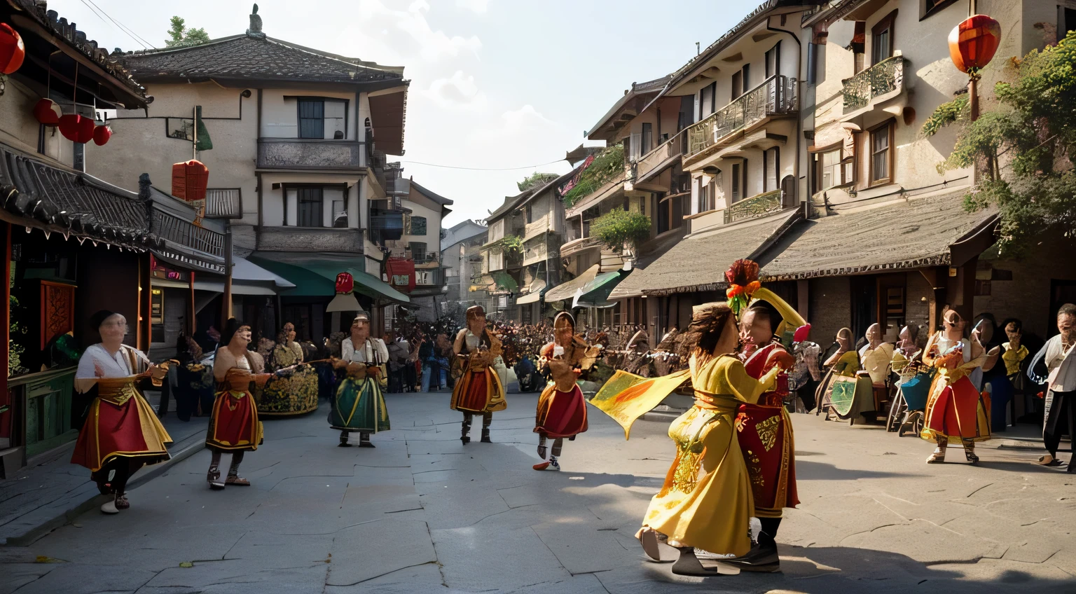 Scenes: A group of villagers perform dragon and lion dance in the village. Dragon and lion dance together, And it&#39;s very lively.

describe: Dragon and lion dances are traditional folk customs during the Spring Festival. Villagers dance dragon and lion dance, Bringing a festive and peaceful atmosphere to the village.China

