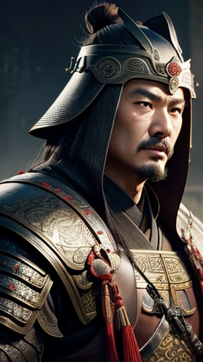 oriental、man in ancient chinese armor、Ancient Chinese man wearing a leather helmet、three kingdom、multiple warlords、highest quality、masterpiece、ultra high resolution、(realistic:1.4)、Game Posters、Clear and beautiful image quality、