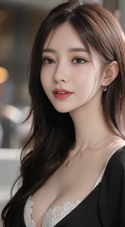 Wearing only one long red shirt、(Deep cleavage:1.1)、small tits、top-quality、​masterpiece、illustratio、extremely delicate and beautiful、ighly detailed、nffsw、Unity、8k wallpaper、astonishing、finely detail、Highly detailed ticker Unity 8K wallpapers、huge filesize、ighly detailed、hight resolution、Handsome detail woman、extremely detailed eye and face、Great detailed eyeacial light、 (Best Illustration:1.1)、(Best Shadow:1.1)、超A high resolution、(photoRealstic:1.1)、(photoRealstic:1.2:1.1)、Realistic facial proportions、A slender、A smile、(makeups:0.4)、(fluffy black eyes:1.21)、Black eyes、see the beholder、dark brown hair、耳环、a necklace、hair pin、cowboy  shot、(Irregular irregular skin defects、vein、Wrinkled pores on the skin:1.2)、(Dark night background:1.2)、(bokeh dof:1.4)、Laughing、