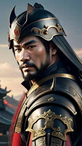 oriental、man in ancient chinese armor、Ancient Chinese man wearing a leather helmet、three kingdom、multiple warlords、highest quality、masterpiece、ultra high resolution、(realistic:1.4)、Game Posters、Clear and beautiful image quality、