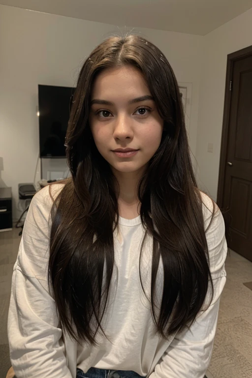 there is a young woman with long hair posing for a picture, 18 years old, 1 6 years old, taken in the early 2020s, 19-year-old girl, she is about 1 6 years old, 2 2 years old, 1 9 year old, very very low quality, 21 years old, very low quality