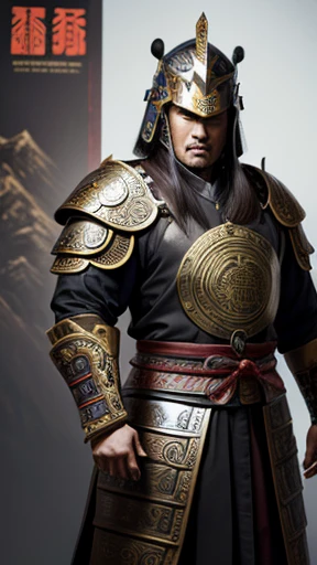 oriental、man in ancient chinese armor、Ancient Chinese man wearing a leather helmet、three kingdom、multiple warlords、highest quality、masterpiece、ultra high resolution、(realistic:1.4)、Game Posters、Clear and beautiful image quality、