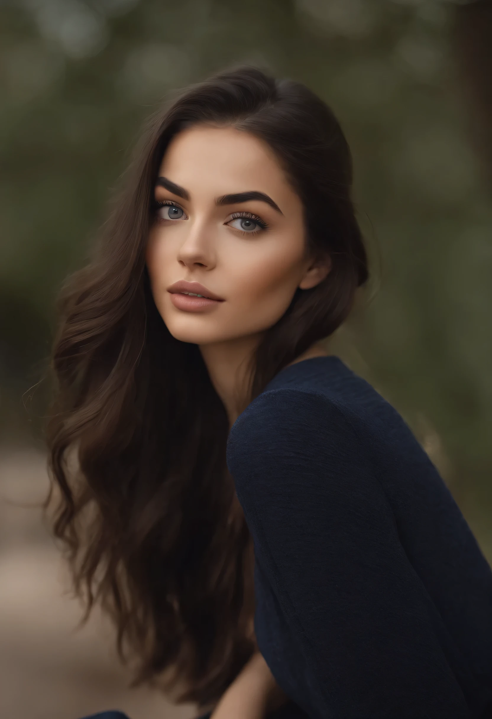 woman modeling photograph, neutral-colored background, hyper realistic, ultra realistic, meticulously detailed, portrait sophie mudd, black hair and large eyes, selfie of a young woman, violet myers, without makeup, natural makeup, looking directly at the camera, face with artgram, subtle makeup, medium to large size bust
