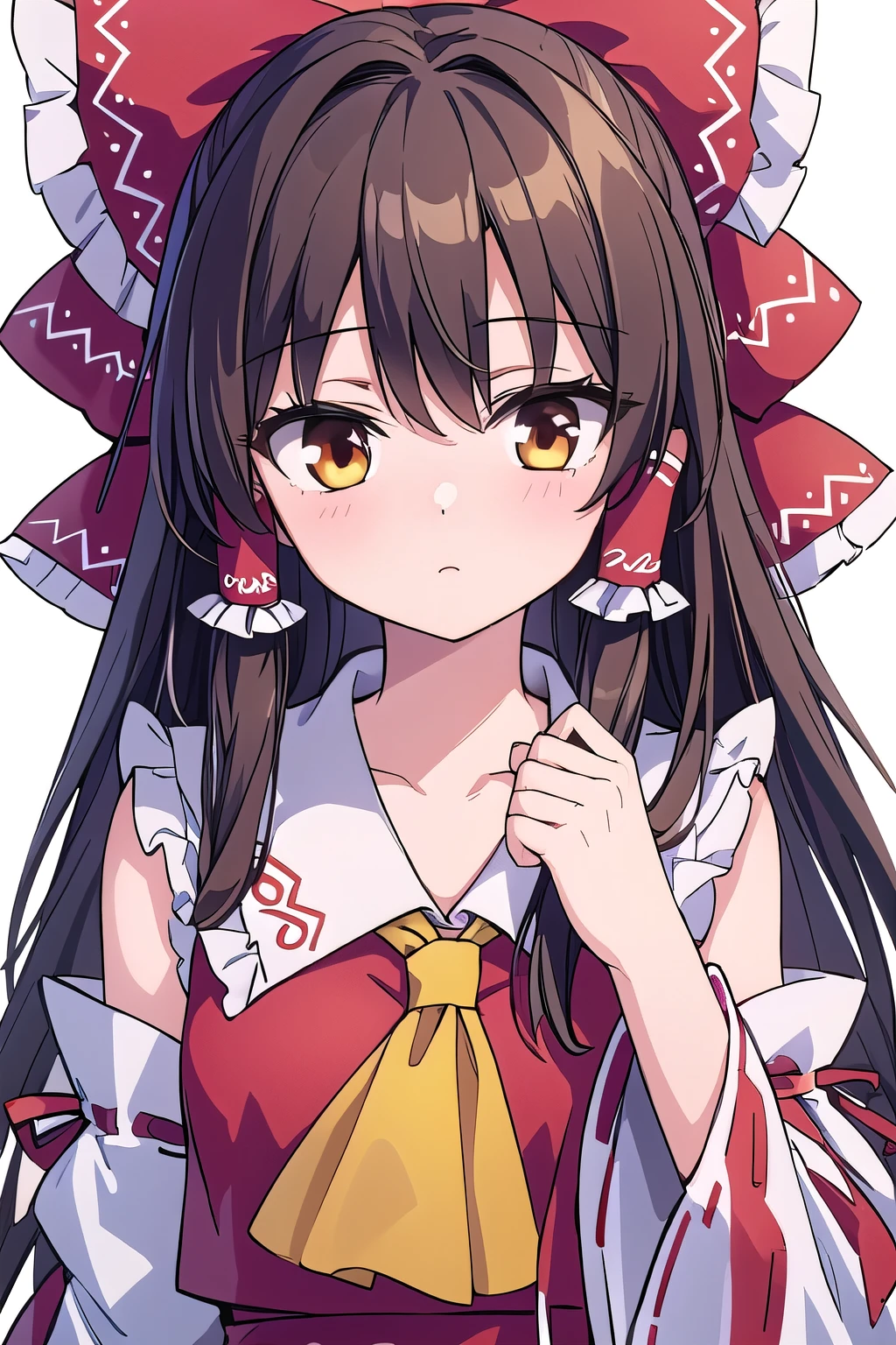 detailed background, masterpiece, best quality, 1girl, hakurei reimu, brown hair, hair tubes, hair ribbon, brown eyes, touhou project, 
