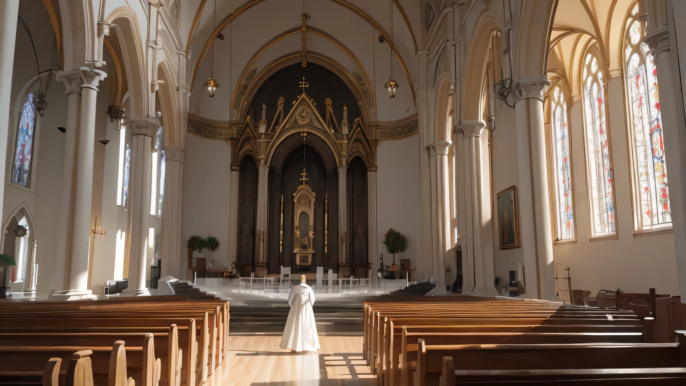 (melhor qualidade, 4k, master part :1.3), Capela, igreja europeia, interior