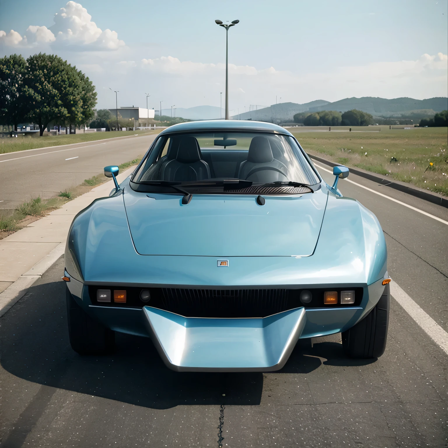 Aerodynamic futuristic concept car, 1970s retro style