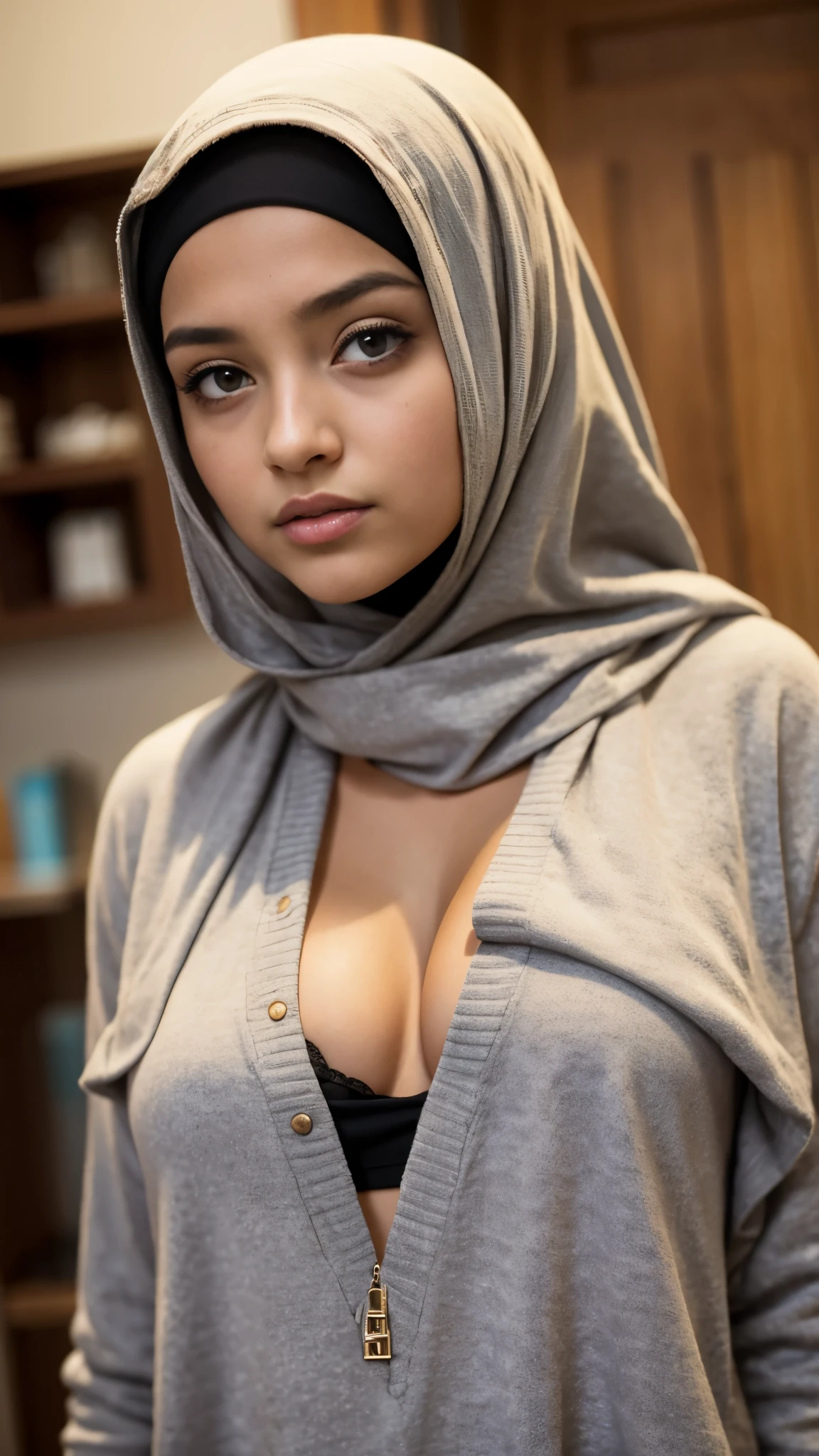 Hijab, little girl showing flat chest,