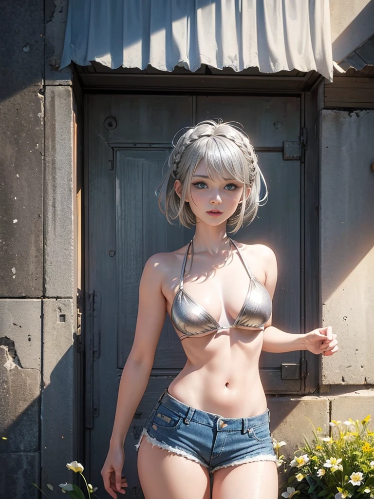 ((Perfect Anatomy)))、masterpiece、highest quality、Super detailed、(masterpiece、highest quality)(Highly detailed illustration)(Official Art)(Ultra-high detail)、(Perfect body))、whole body
（Beach）
Focus blunt bangs bob cut girl、(Silver erotic micro bikini girl:1.5)
(low length、Big breasted girls:1.4)、15 years old、Baby Face、
（Large man、Men&#39;s swimwear）
（2 men、1 female：1.4）、（Shy girl blushes）
((((The faces of the two men are out of frame:1.5))))
((((A girl stands between two men, holding the girl&#39;s torso and crotch: 1.5))))、Men caressing girls&#39; bodies、
((Men are out of the picture:1.4))、((All the characters except the girls are blurred.:1.4))