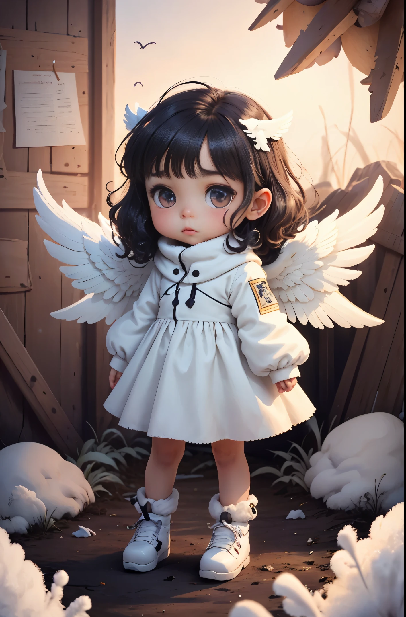 A girl who looks like a marshmallow, a angel with wings