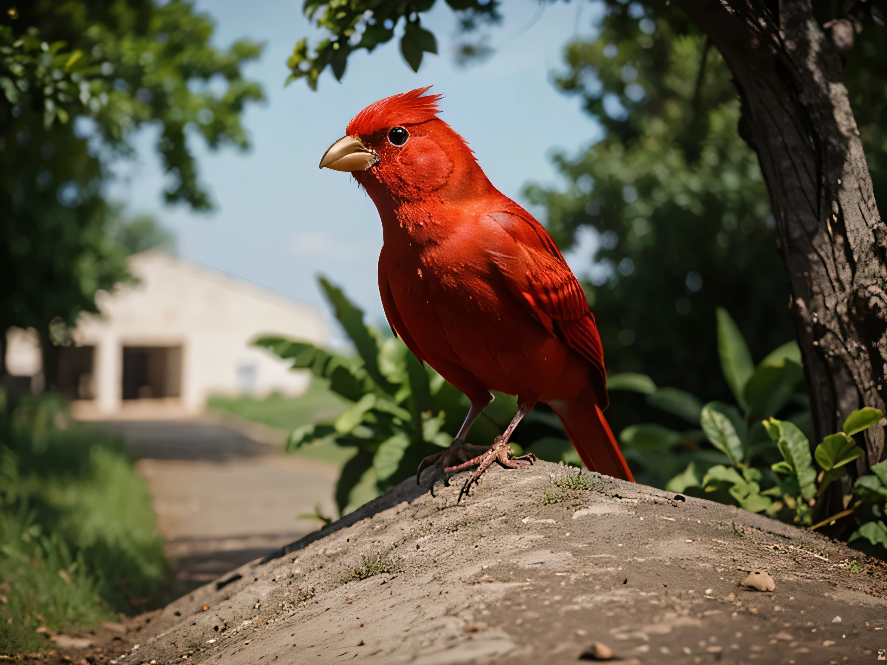 cute red bird perched outdoors