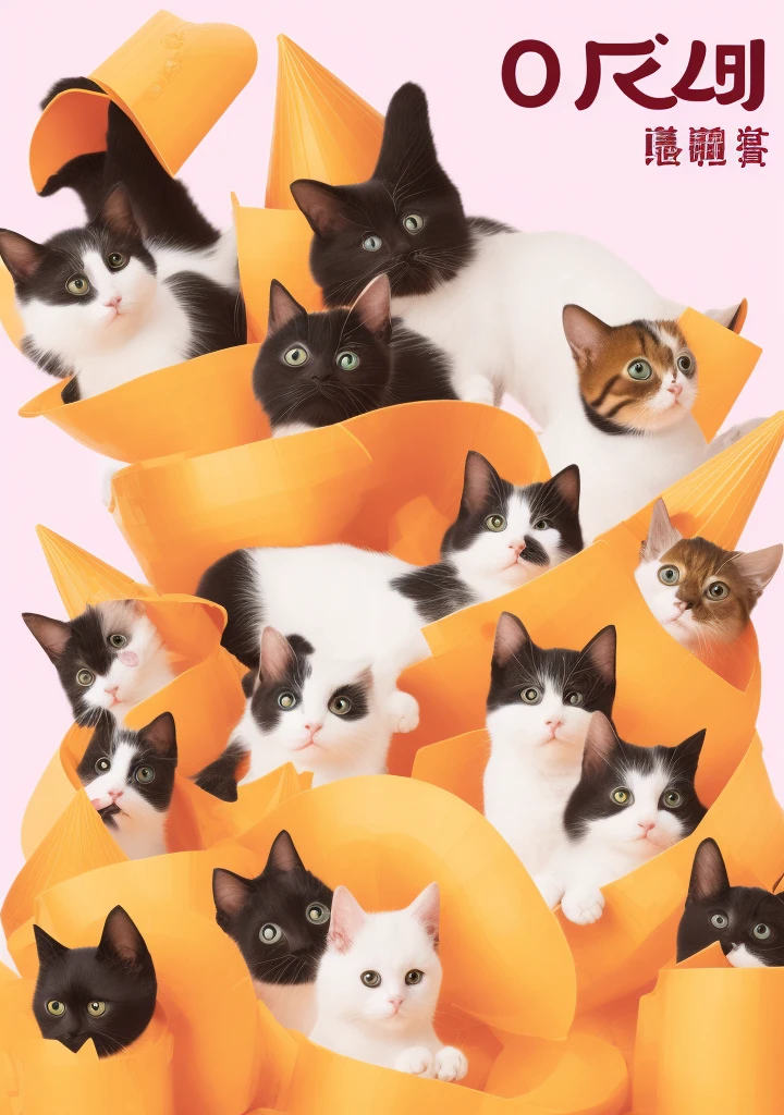 there are three cats wearing cones on their heads, by Uragami Gyokudō, cute furry needs your help, zine cover, by Chizuko Yoshida, by Gao Cen, 中 元 节, guweiz, 王琛, by Kawai Gyokudō, album art cover, by Gu An