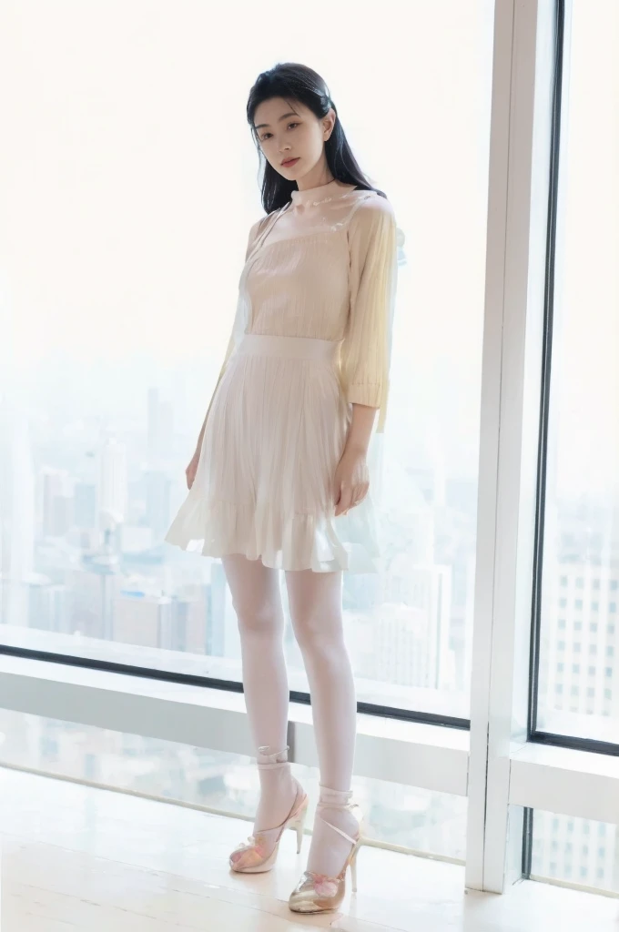 一个秘书，职业装，White ass pantyhose，White stockings，Thick white pantyhose，Thick white dancing socks，huge tit，Cocked buttocks，Super detail，hyper HD,A high resolution,1080p,Anatomically correct，ccurate，Physical coordination，Photo portrait，slender thigh，Delicatemakeup，Best quality, Masterpiece, 超A high resolution, RAW photo, Beautiful and aesthetic,deepshadow, (Photorealistic:1.4), full-body composition, Striking perspective.Naked